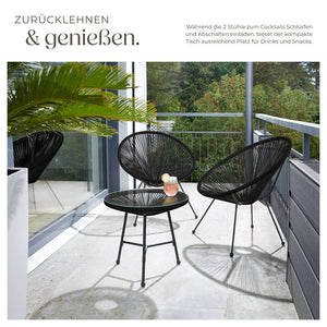 2 Santana garden chairs with table - black