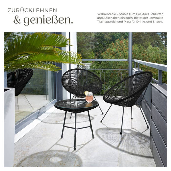 2 Santana garden chairs with table - black