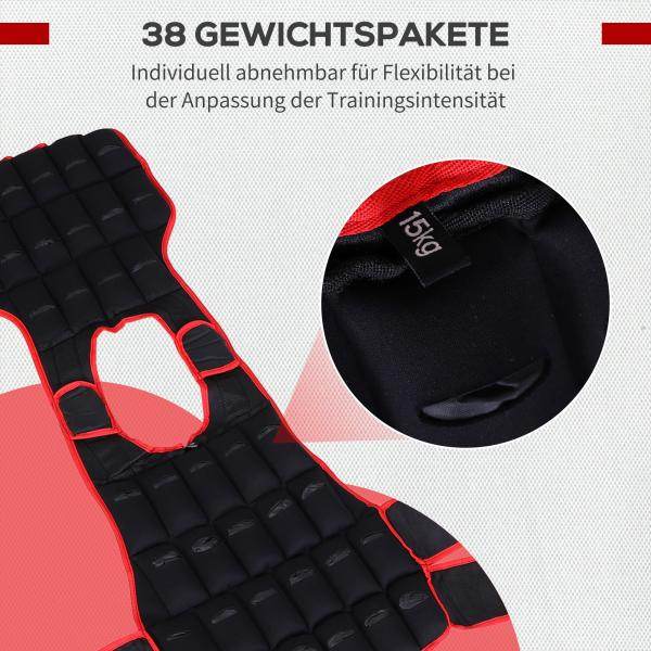 20 kg Trainingsweste einstellbare Gewichtsweste Schwarz+Rot