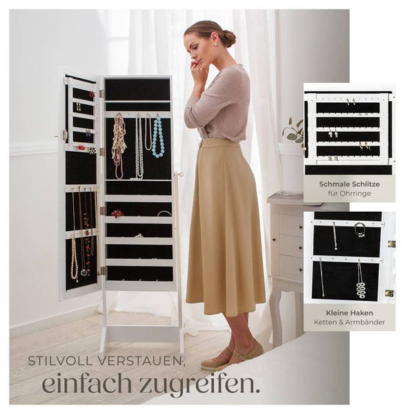 Schmuckschrank mit Spiegel, hochkant weiss