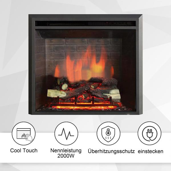 BALDERIA Calida 26" Elektrischer Einbaukamin 3D-Flammeneffekt 2000W