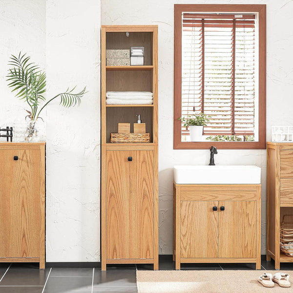 Badschrank schmal mit Wäschesack | Hochschrank | Badregal | Natur | BZR95-N