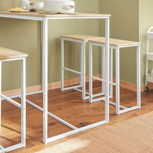Bartisch mit 4 Hockern | Bartisch set | Stehtisch | 5-teilig | weiß-natur | OGT15-WN