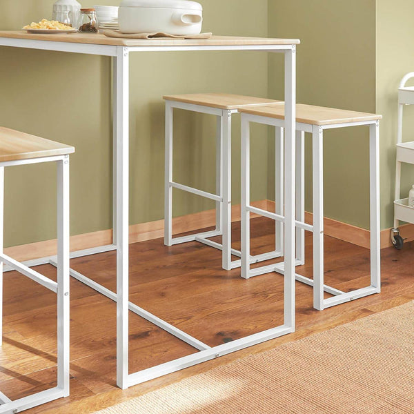 Bartisch mit 4 Hockern | Bartisch set | Stehtisch | 5-teilig | weiß-natur | OGT15-WN