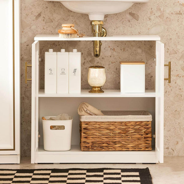 Waschbeckenunterschrank Badschrank Waschtisch Weiß+Gold BZR86-W