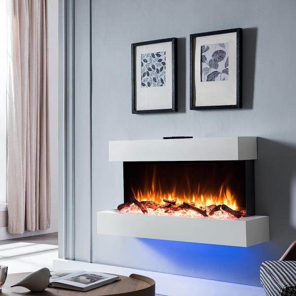BALDERIA LED Elektrokamin Ignis | Wandkamin, 3D-Flammeneffekt 2000W Weiss
