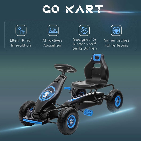 Kinder-Gokart, mit Pedalen, verstellbarem Sitz, In- und Outdoor, ab 5 Jahren, blau+schwarz