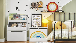 Kinderregal mit 2 Stoffboxen Bücherregal Spielzeugtruhe mit Rollen KMB71-W
