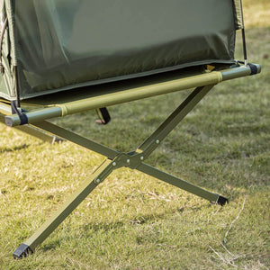 4in1-Zelt Für 1 Person Wurfzelt Feldbett Mit Campingliege Grün