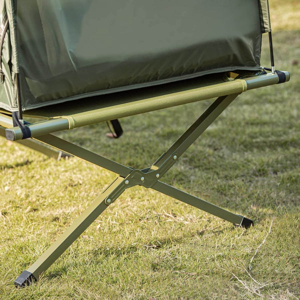4in1-Zelt Für 1 Person Wurfzelt Feldbett Mit Campingliege Grün