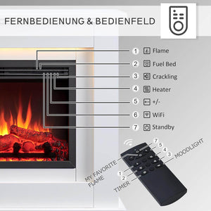 BALDERIA Baldur Elektrokamin mit Heizung bis 2000W, 3D-Flammeneffekt Weiss