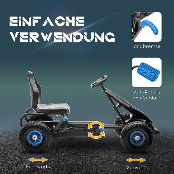 Kinder-Gokart, mit Pedalen, verstellbarem Sitz, In- und Outdoor, ab 5 Jahren, blau+schwarz
