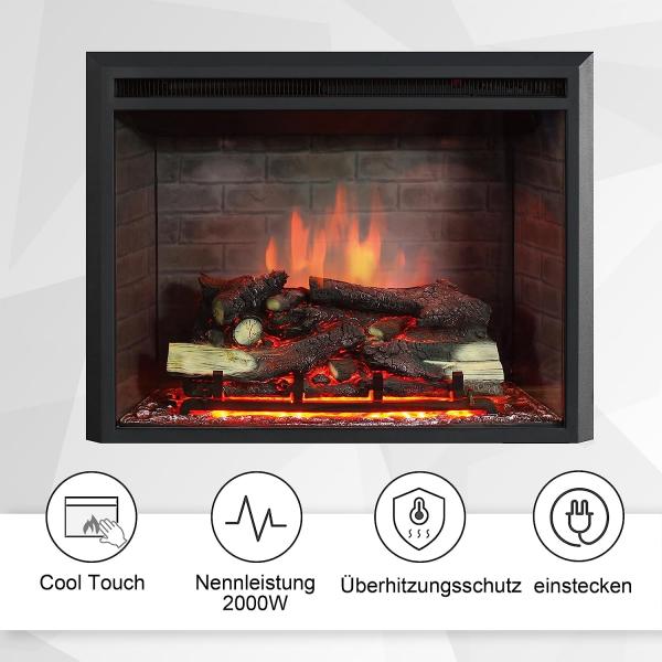 BALDERIA Calida 33" Elektrischer Einbaukamin 3D-Flammeneffekt 2000W
