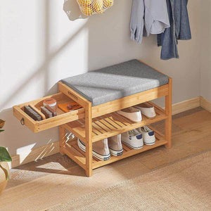 Schuhbank Sitzbank mit Schuhregal Breit 55cm Bambus