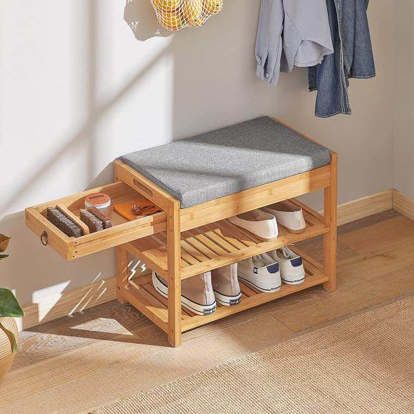Schuhbank Sitzbank mit Schuhregal Breit 55cm Bambus