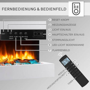BALDERIA LED Elektrokamin Ignis | Wandkamin, 3D-Flammeneffekt 2000W Weiss