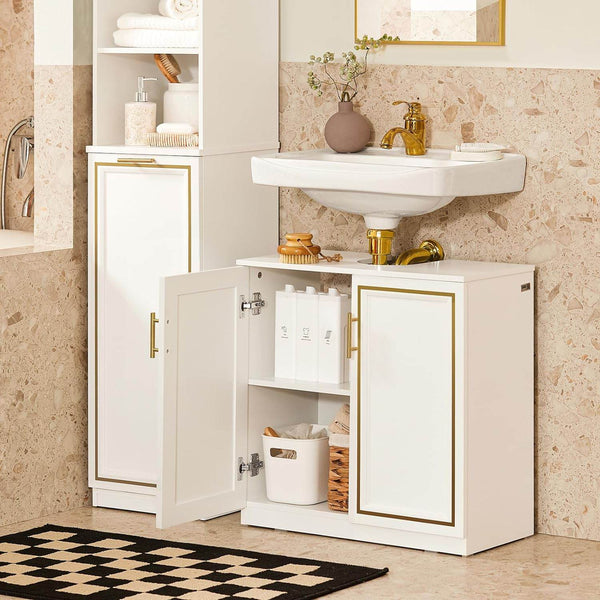 Waschbeckenunterschrank Badschrank Waschtisch Weiß+Gold BZR86-W