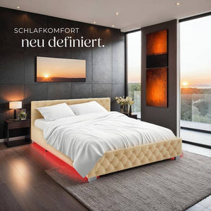 Polsterbett mit LED-Leisten & Stauraum beige 180 x 200 cm