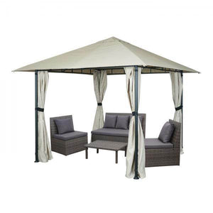 Pergola HWC-J63, Garten Pavillon Terrassenüberdachung mit Seitenwand, 3x3m ~ creme-beige