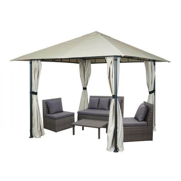 Pergola HWC-J63, Garten Pavillon Terrassenüberdachung mit Seitenwand, 3x3m ~ creme-beige