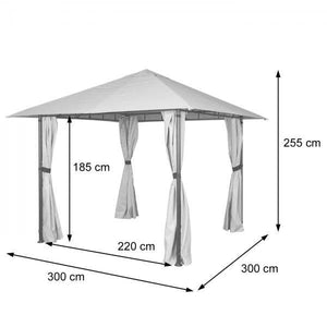 Pergola HWC-J63, Garten Pavillon Terrassenüberdachung mit Seitenwand, 3x3m ~ creme-beige