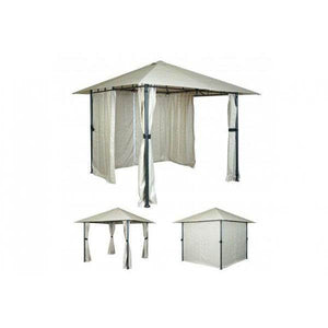 Pergola HWC-J63, Garten Pavillon Terrassenüberdachung mit Seitenwand, 3x3m ~ creme-beige