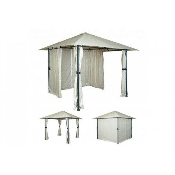 Pergola HWC-J63, Garten Pavillon Terrassenüberdachung mit Seitenwand, 3x3m ~ creme-beige