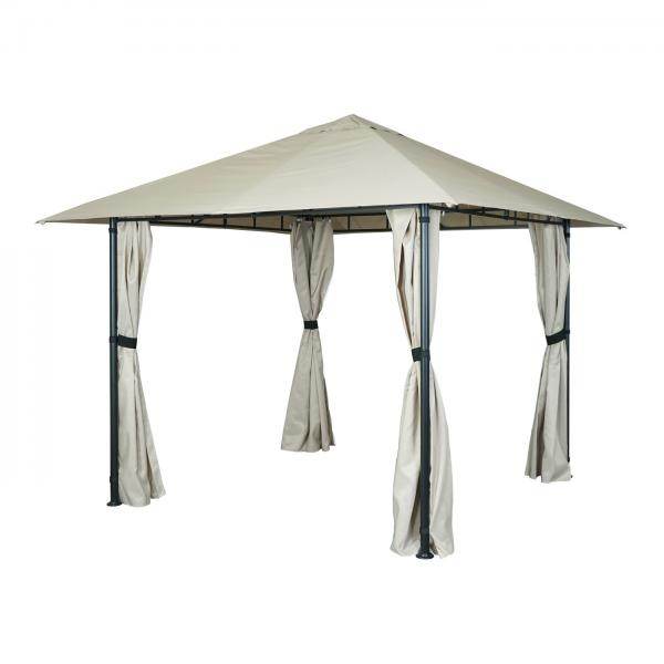 Pergola HWC-J63, Garten Pavillon Terrassenüberdachung mit Seitenwand, 3x3m ~ creme-beige