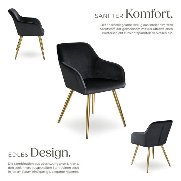 8er Set Stuhl Marilyn Samtoptik, schwarz/gold
