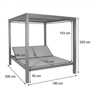 Lounge-Gartenliege XL Sonnenliege Bali-Liege Doppelliege Outdoor-Bett, 10cm-Polster aus Olefin Alu ~ grau
