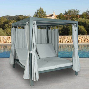 Lounge-Gartenliege XL Sonnenliege Bali-Liege Doppelliege Outdoor-Bett, 10cm-Polster aus Olefin Alu ~ grau