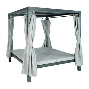 Lounge-Gartenliege XL Sonnenliege Bali-Liege Doppelliege Outdoor-Bett, 10cm-Polster aus Olefin Alu ~ grau