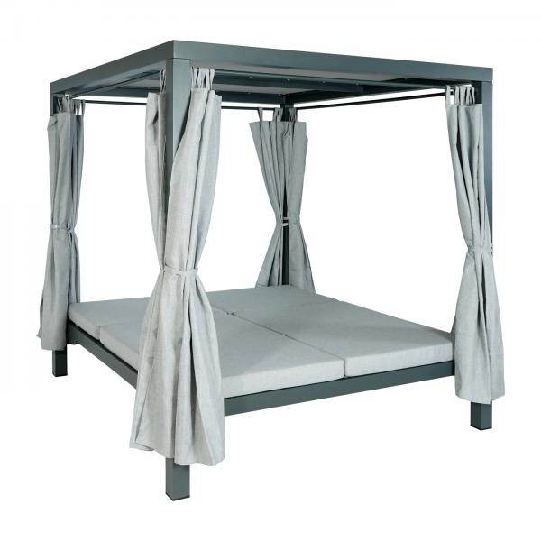 Lounge-Gartenliege XL Sonnenliege Bali-Liege Doppelliege Outdoor-Bett, 10cm-Polster aus Olefin Alu ~ grau