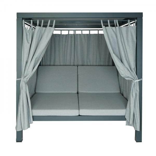 Lounge-Gartenliege XL Sonnenliege Bali-Liege Doppelliege Outdoor-Bett, 10cm-Polster aus Olefin Alu ~ grau