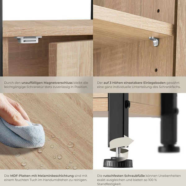 Beistellschrank Cork Industrial Holz hell, Eiche Sonoma