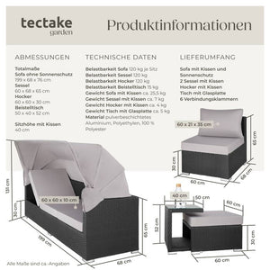 Rattan Lounge mit Aluminiumgestell San Marino schwarz