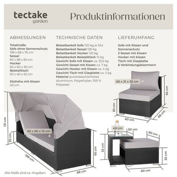 Rattan Lounge mit Aluminiumgestell San Marino schwarz
