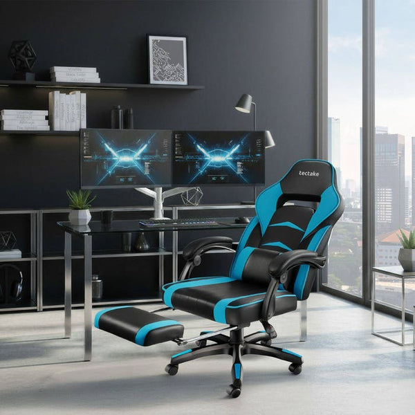 Racing office chair Comodo with footrest, black/azure