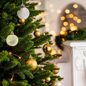 24er Set Weihnachtskugeln weiss/gold