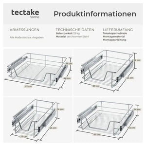 Teleskopschublade verchromt grau für 60 cm Schränke
