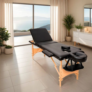 3 Zonen Massageliege mit Polsterung, schwarz