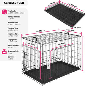 Hundekäfig-Gitterbox Luna 91,5 x 59,5 x 64 cm