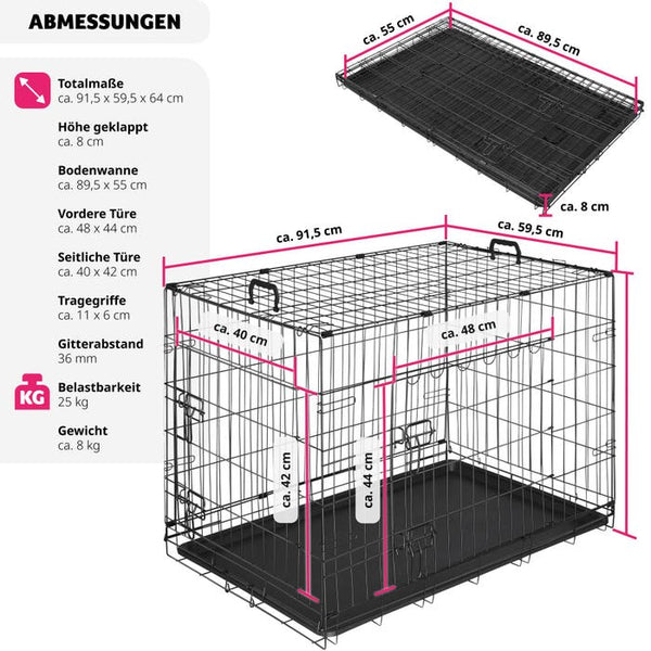Hundekäfig-Gitterbox Luna 91,5 x 59,5 x 64 cm