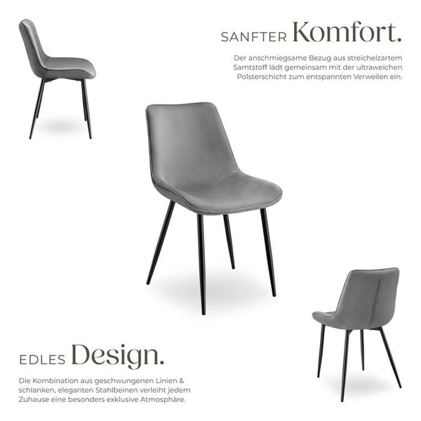 6er Set Stuhl Monroe Samtoptik grau