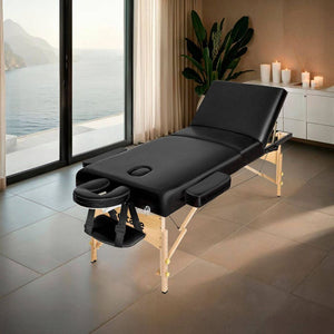 3 Zonen Massageliege-Set Somwang mit 7,5cm Polsterung, Rollen und Holzgestell schwarz