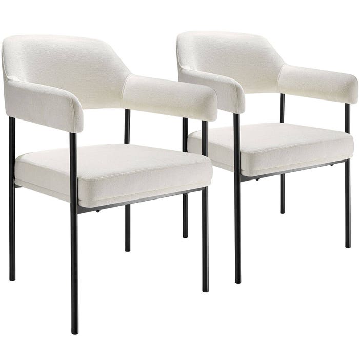 Fauteuil Doé, tissu tissé, blanc cassé/noir, lot de 2
