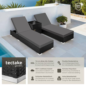 2er Set Aluminium Rattan Sonnenliegen schwarz