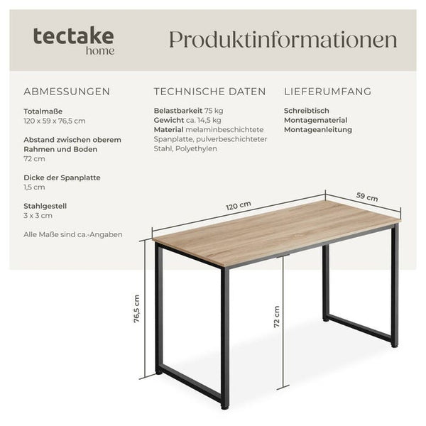 Schreibtisch Flint Industrial Holz hell, Eiche Sonoma 120 cm