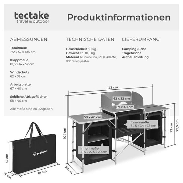 Camping kitchen 172x52x104cm black