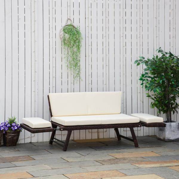 2er Gartensofa Loungesofa Gartenbank aufklappbar Armlehne Polyrattan Braun